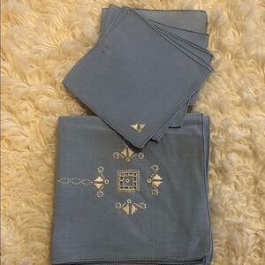 VINTAGE Elegant Blue Linen Set from Italy